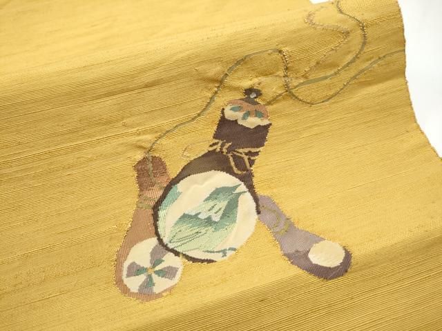 平和屋着物○九寸名古屋帯 生紬 型染 竜田川 雲取り花