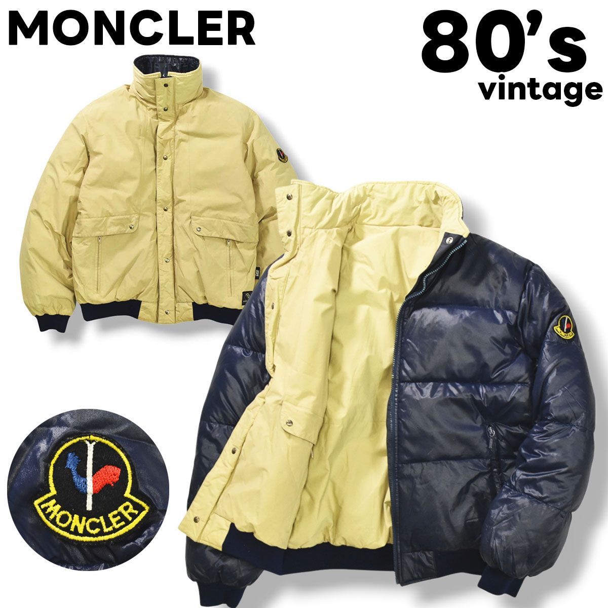 希少】 80sヴィンテージ モンクレール MONCLER ゴアテックス GORE-TEX リバーシブル ダウンジャケット アシックス製 M  ネイビー／カーキ メンズ - メルカリ