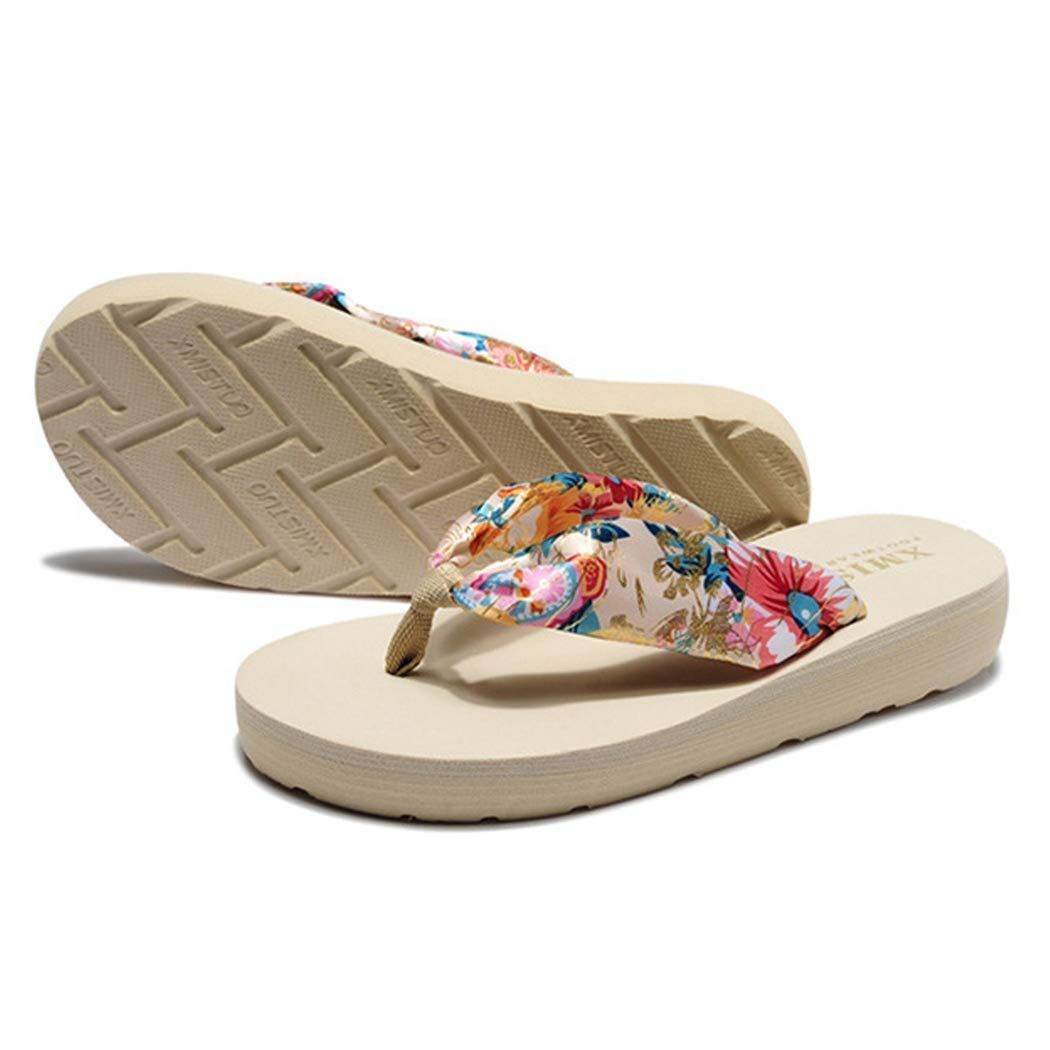 商品 レディース 厚底 軽量 ビーチサンダル 滑り止め トングサンダル ヒール 3.2cm Teddy 痛くない sandal042 23.5cm 37 G ベージュ×フラワー