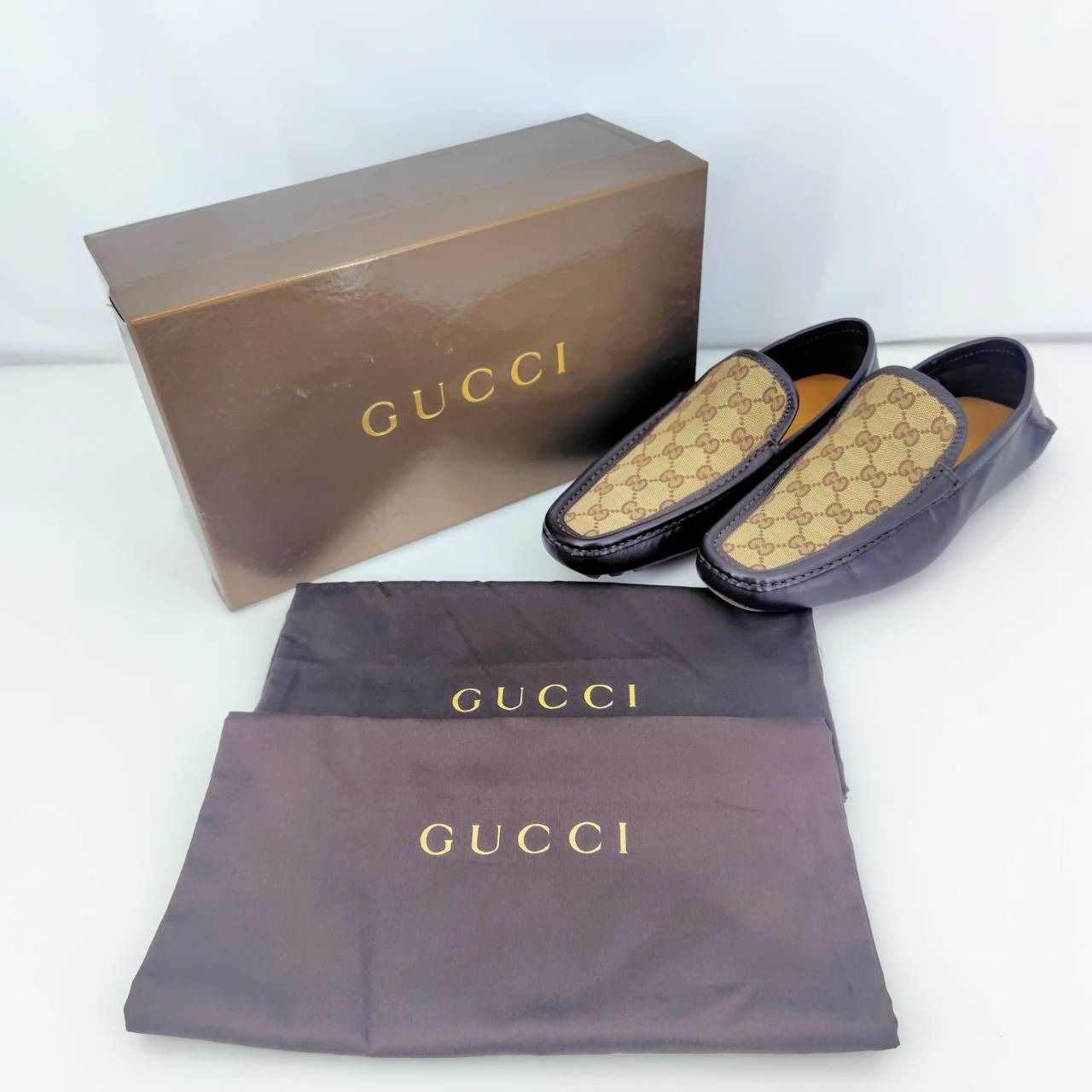 05wm00425 GUCCI グッチ ドライビングシューズ スリッポン GG柄 153991 サイズ7.5 ブラウン メンズ 【中古品】 - メルカリ