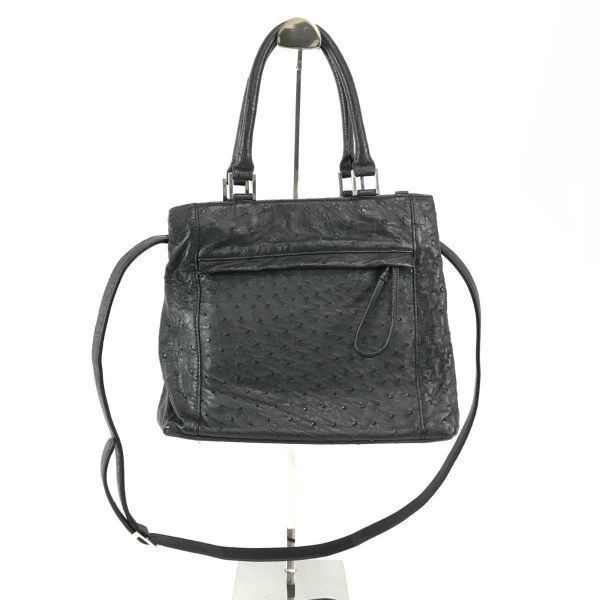 良品★ KAROO/クラインカルー★日本製/オーストリッチ/ハンド/ショルダーバッグ★黒★ブラック/Made in Japan◆/Made in Japan◆X1-176 良品☆KLEIN KAROO/クラインカルー☆日本製/オーストリッチ/ハンド