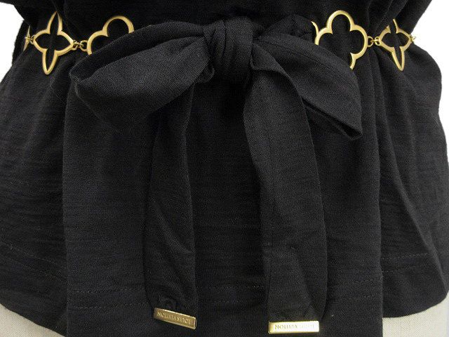 ルイヴィトン ウール シルク 半袖 カットソー XS 黒 チェーンリボン付き ルイヴィトン LOUIS VUITTON ウール シルク 半袖 カットソー XS