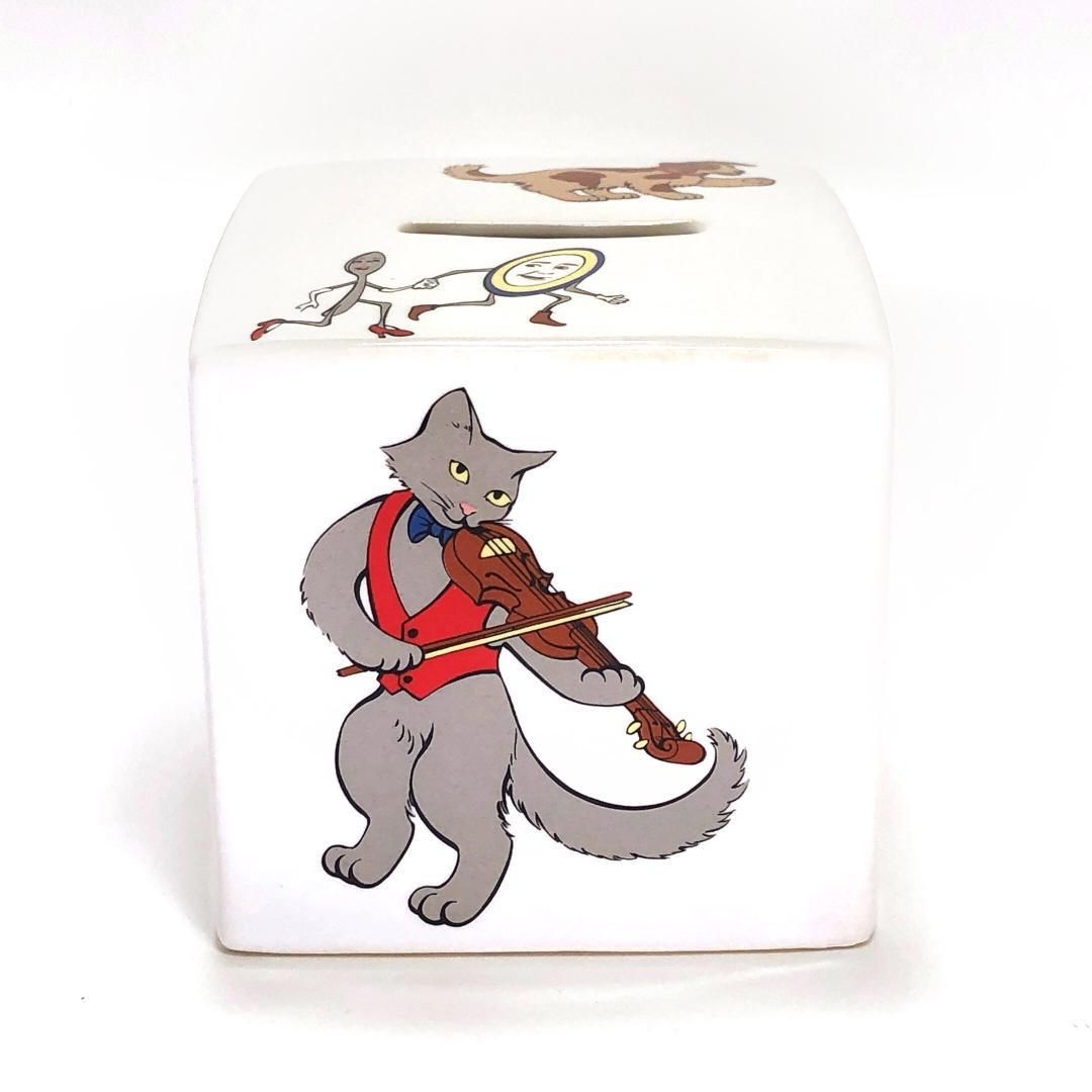 Tiffany ティファニー 立方体 イラスト入り 貯金箱 陶器 ホワイト マルチ