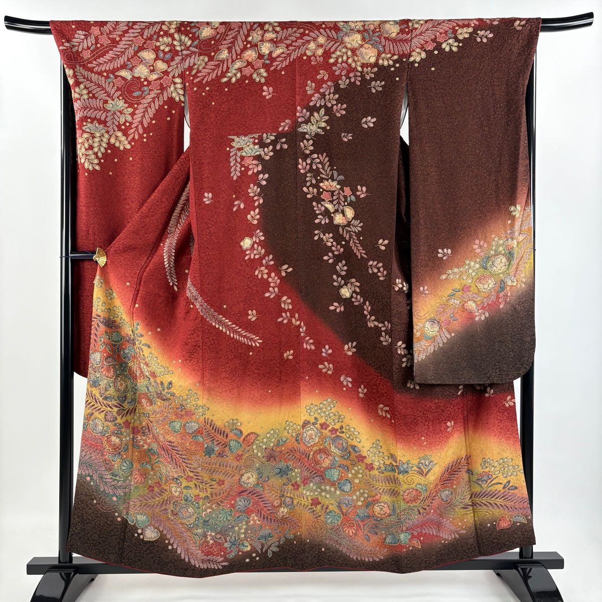 3559)着物　袷　振袖　正絹　美品　身丈159cm 振袖 身丈159cm 裄丈68.5cm L 袷 やまと 辻が花柄 金彩 金通し