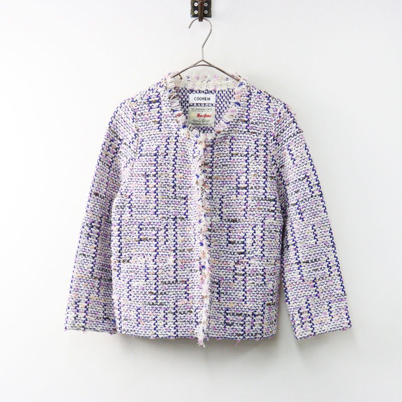 美品 コーヘン COOHEM SPRING AIR TWEED JACKET M/ブルー系