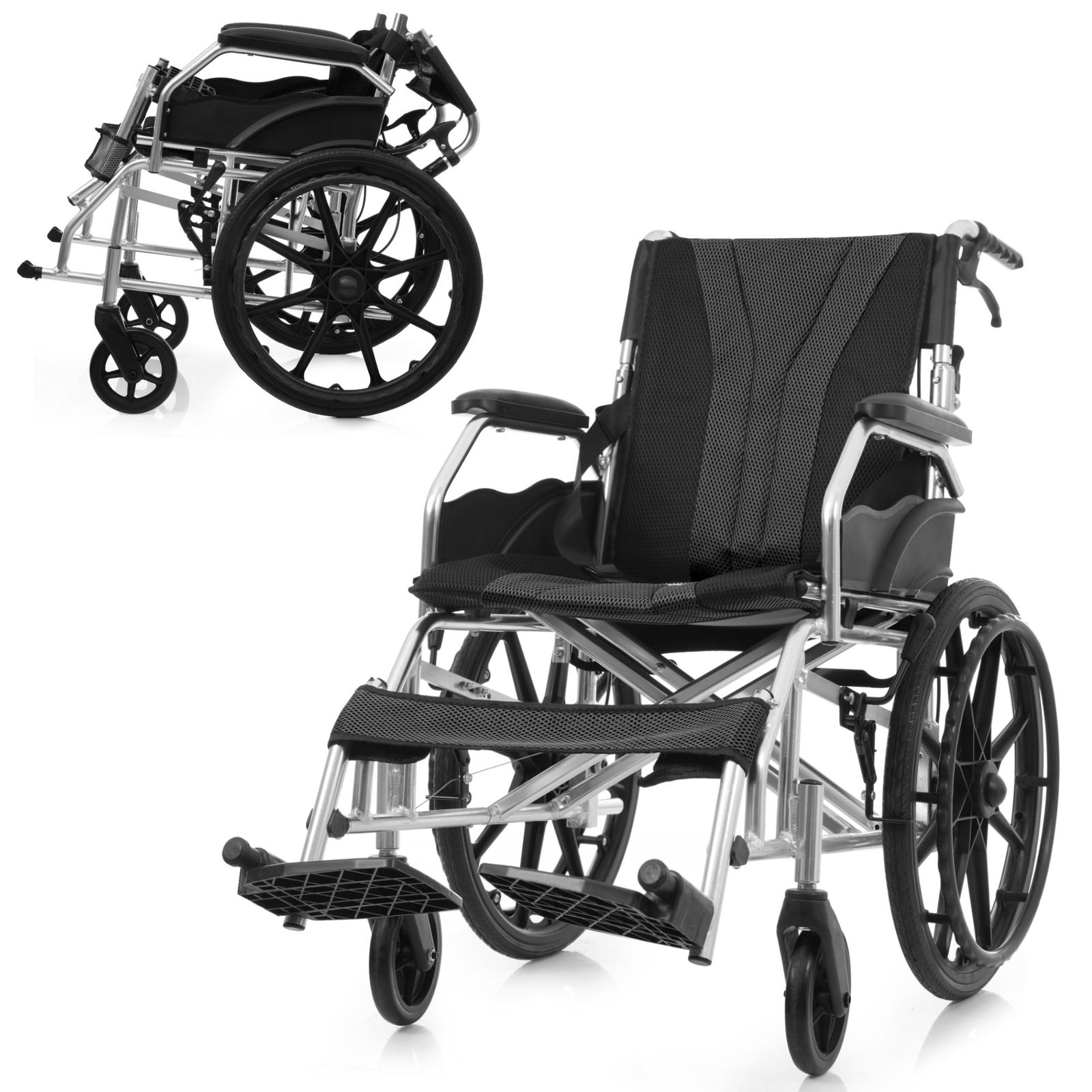 車椅子 軽量 折りたたみ車いす ノーパンクタイヤ仕様 CUKY-270 グレー