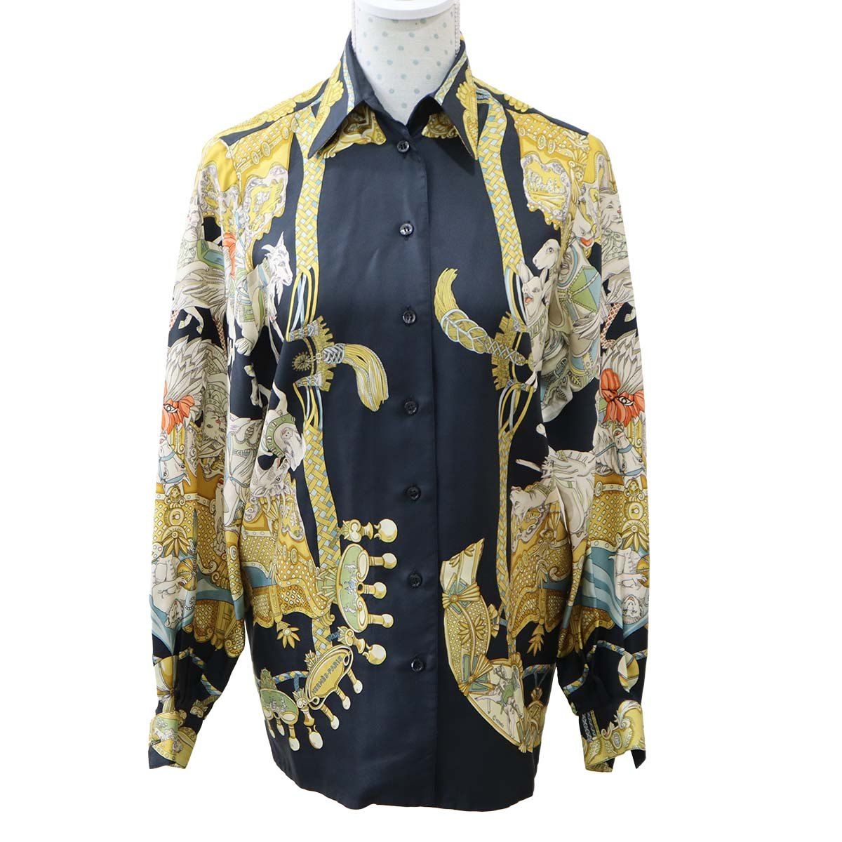 HERMES Clic Clac シルク100％ 長袖 シャツ ブラウス ☆ HERMES ☆ シルク100%ブラウス HERMES Clic Clac シルク100％ 長袖