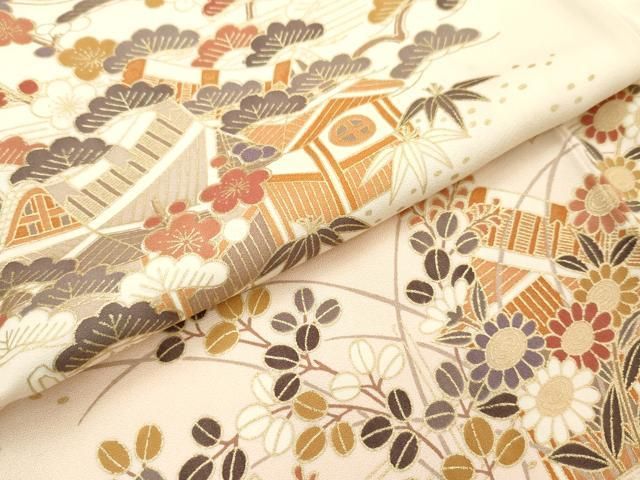 平和屋着物▽訪問着 絞り 流水立波花文 金彩 正絹 逸品 AAAU6848ck