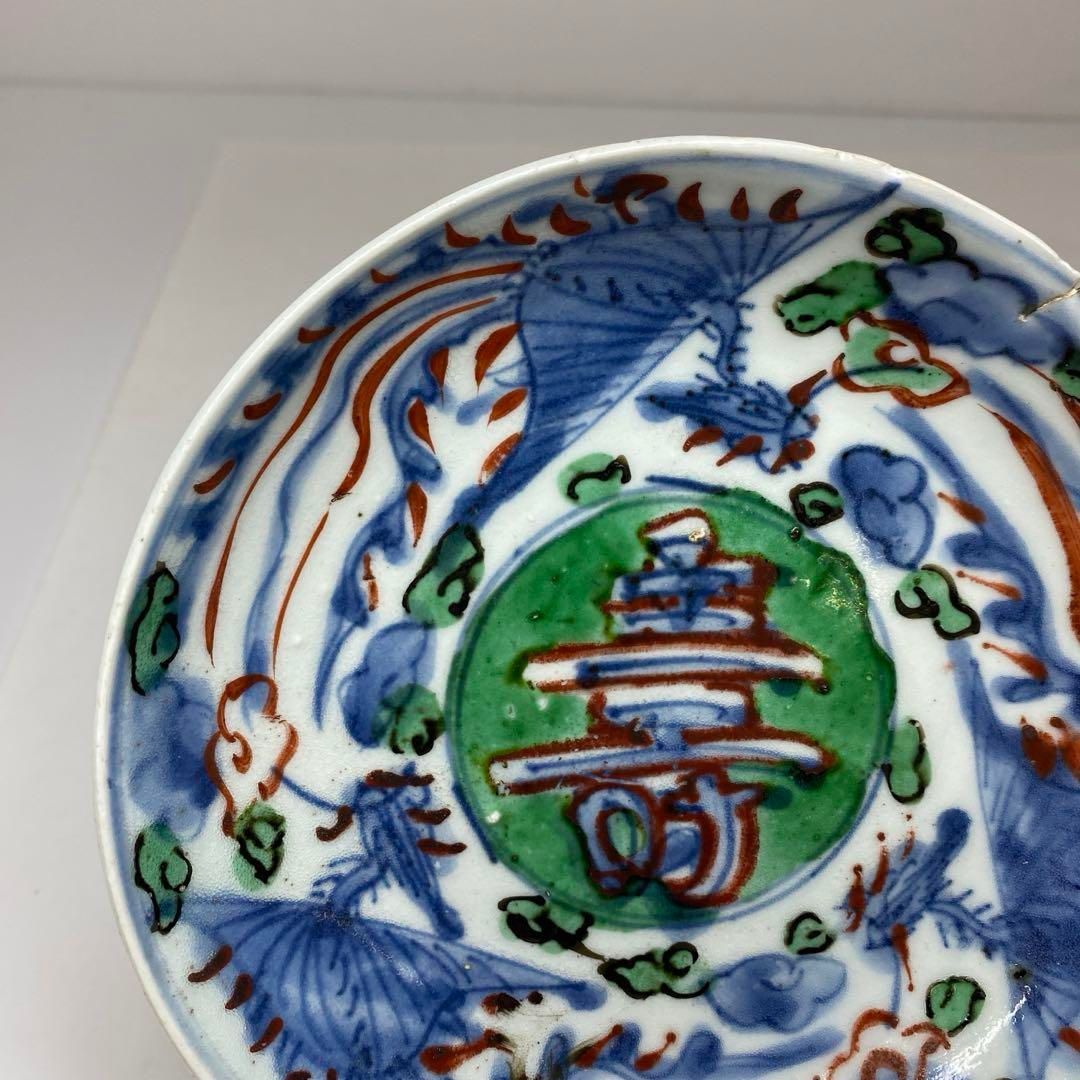 中国明時代 古染付 赤絵 皿 直径15.7㎝ 東さ6-1023