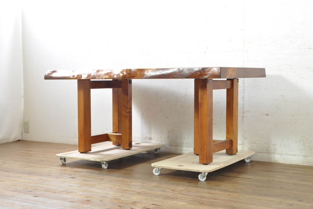 パイン集成材蜜蝋ワックス塗装木製アイアンテーブル パイン集成材蜜蝋