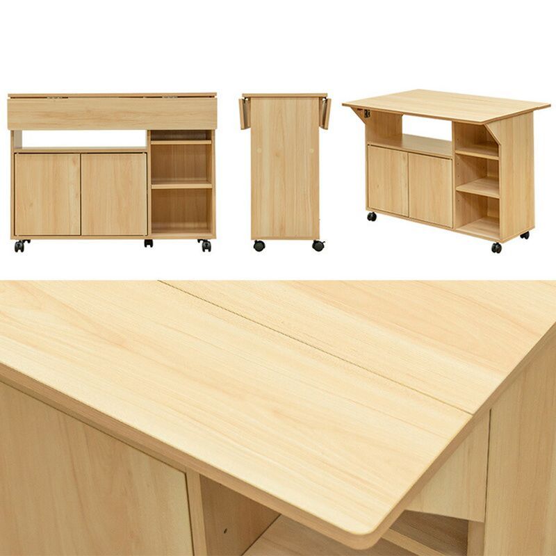 カウンターテーブル 折りたたみ式対面扉 収納仕切り キャスター付き 幅