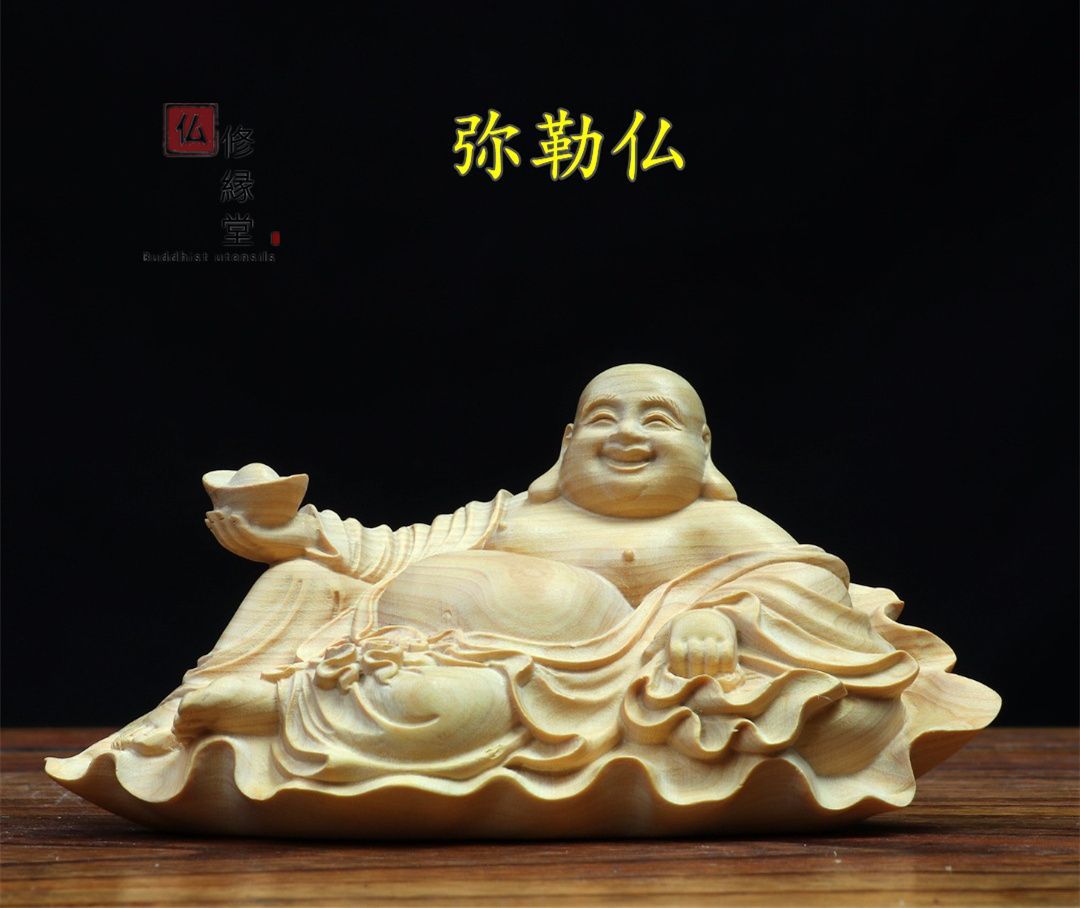 日本★繊細な天然玉彫刻　翡翠硬玉佛像　玉仏像　弥勒菩薩　布袋仏像★z 仏像