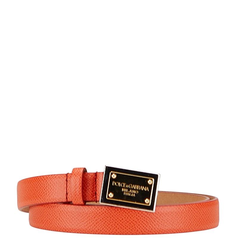 ドルチェアンドガッバーナ ロゴプレート ベルト 75.30 BE0795 オレンジ レザー メタル レディース DOLCE-GABBANA 1-0231061