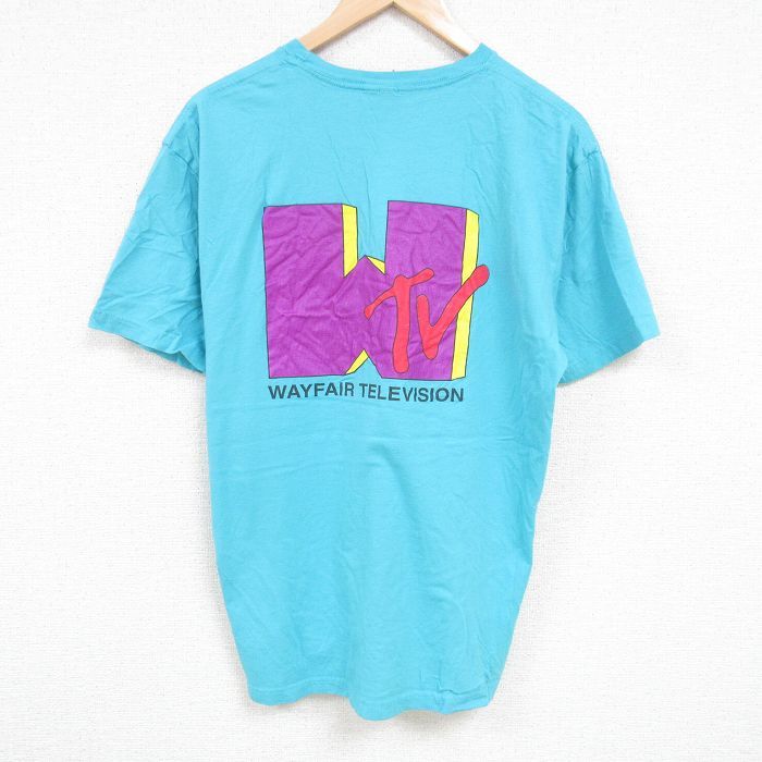 XL/古着 半袖 Tシャツ メンズ WTV 大きいサイズ コットン クルーネック 水色 24aug10 中古