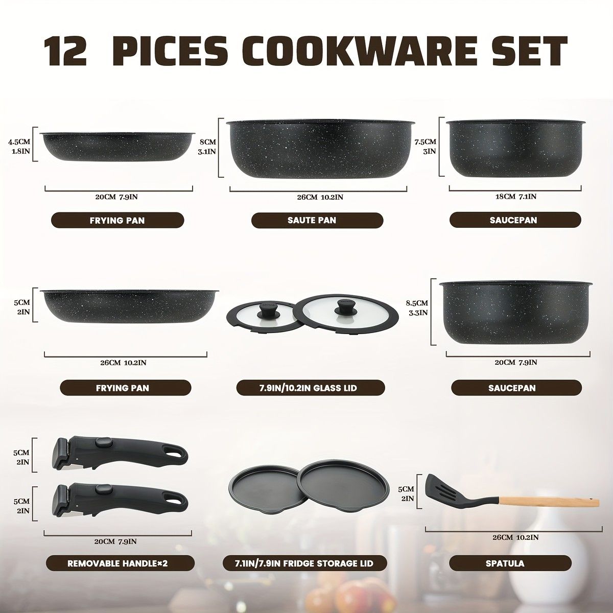 IH対応 取っ手着脱式 セラミックコーティング 鍋＆フライパン 5 12点セット ノンスティック加工 シンプルデザイン 卵焼き ソースポット付 キッチンクッキングセット Oregan China製 IH対応 12点セット