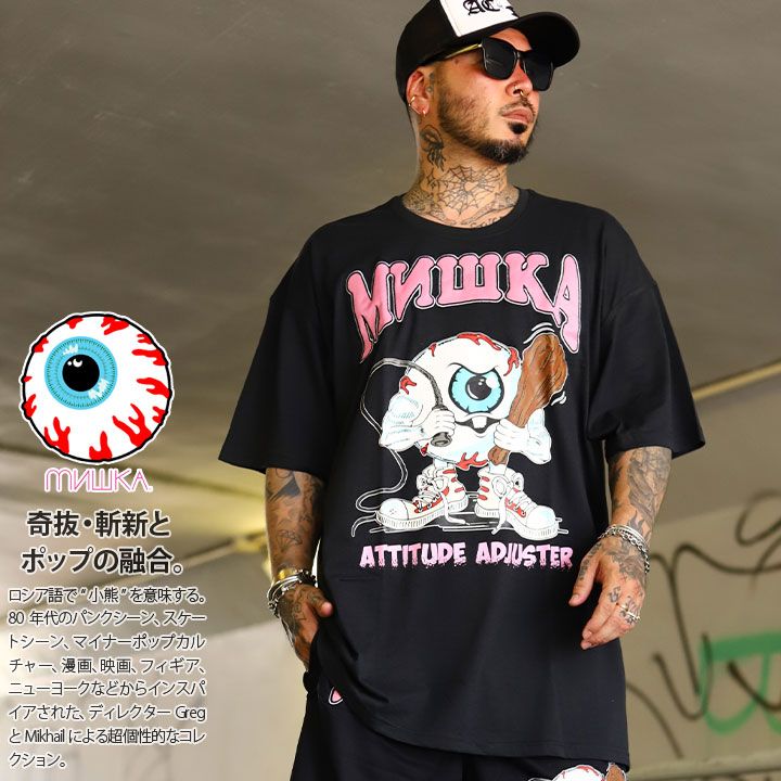 MISHKA Tシャツ 半袖 メンズ 春夏用 黒 大きいサイズ ミシカ おしゃれ