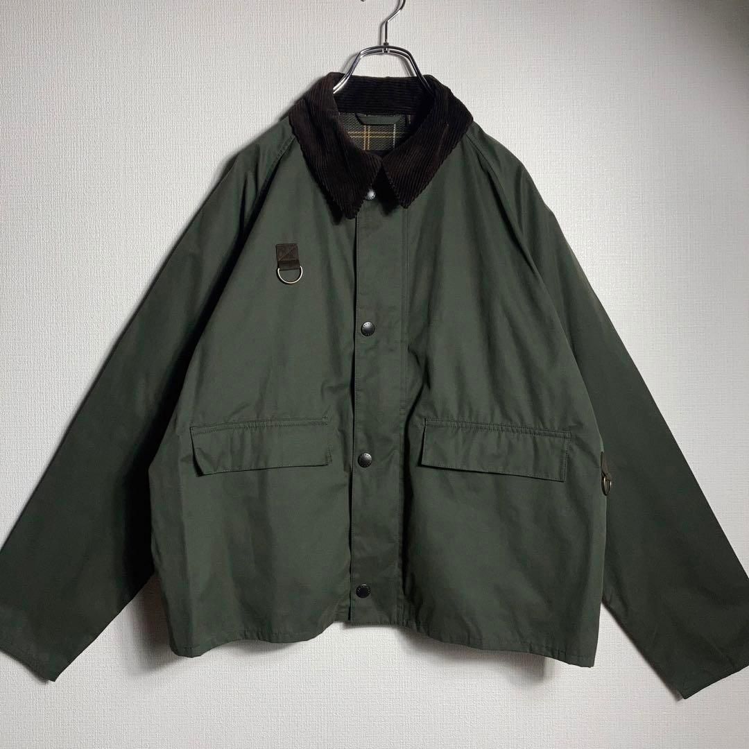 Barbour グリーンジャケット コーデュロイ襟 美品】バブアー スペイノンオイルジャケット 襟コーデュロイ