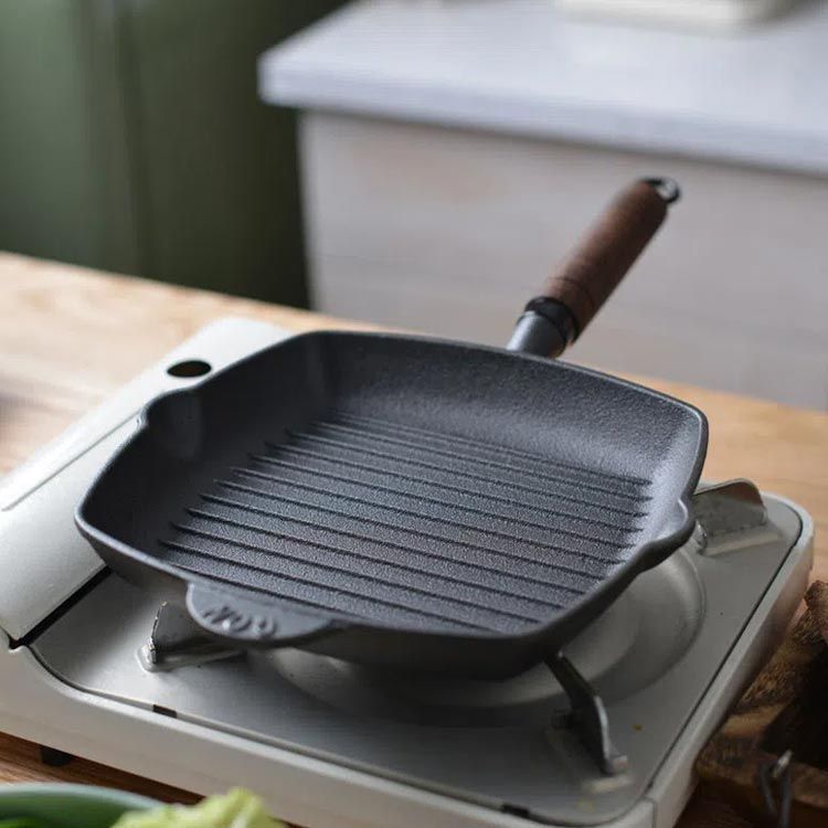 グリルパン IH対応 ガス火対応 直火 フライパン 木製ハンドル 22cm