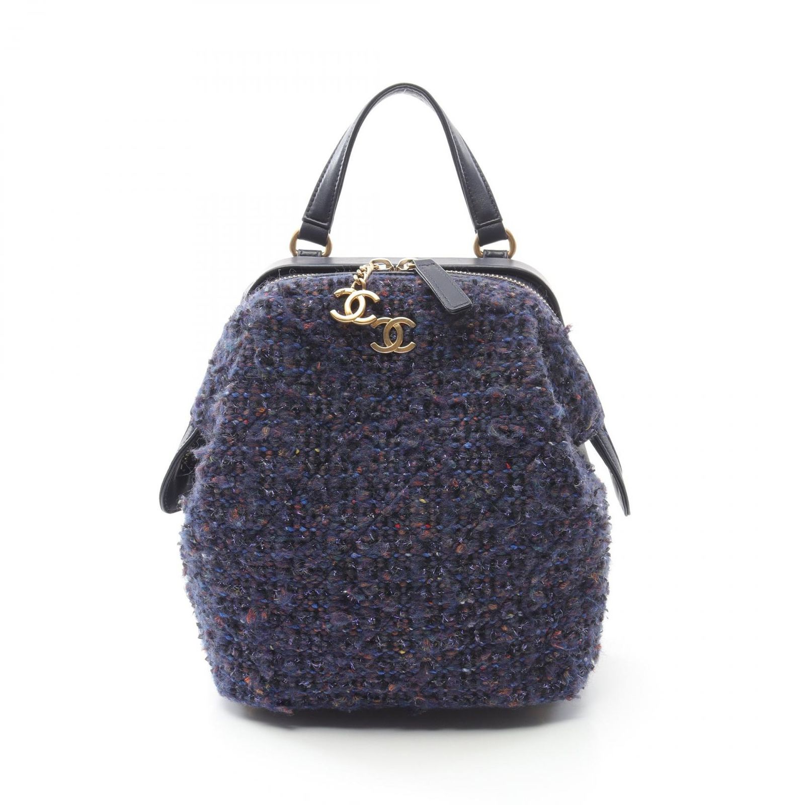 シャネル CHANEL リュックサック バックパック ネイビー ファブリック レザー バックパック レディース Used A