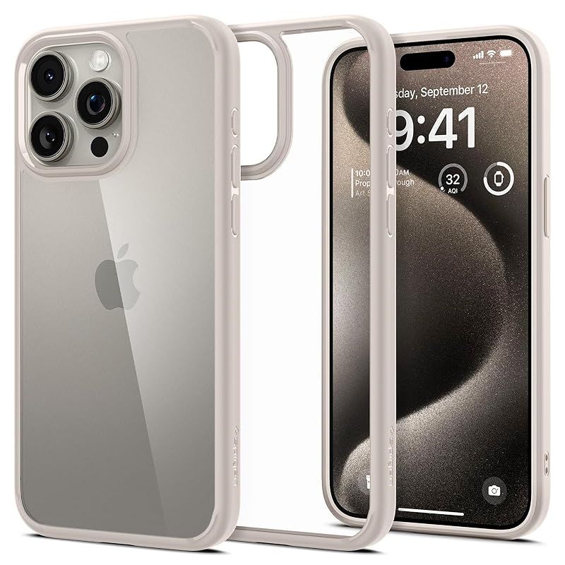 Spigen iPhone 15 Pro Max ケース クリア ストラップホール 米軍MIL規格 ウルトラ・ハイブリッド ACS07209 (ナチュラル・チタニウム) 1