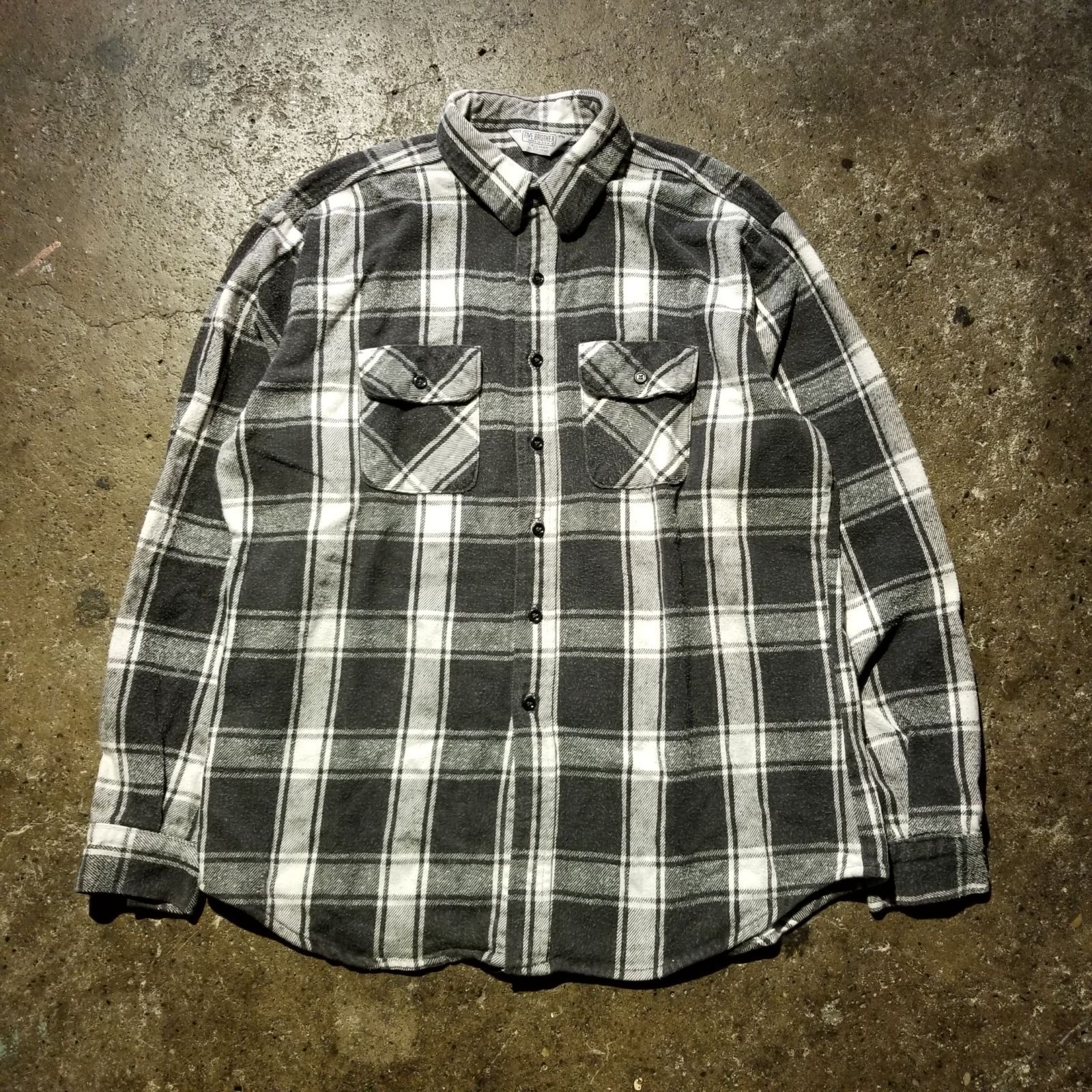 FIVE BROTHER 70s 80s ヘビーフランネルシャツ TALLMAN 黒白 XLファイブブラザー 三角タグ