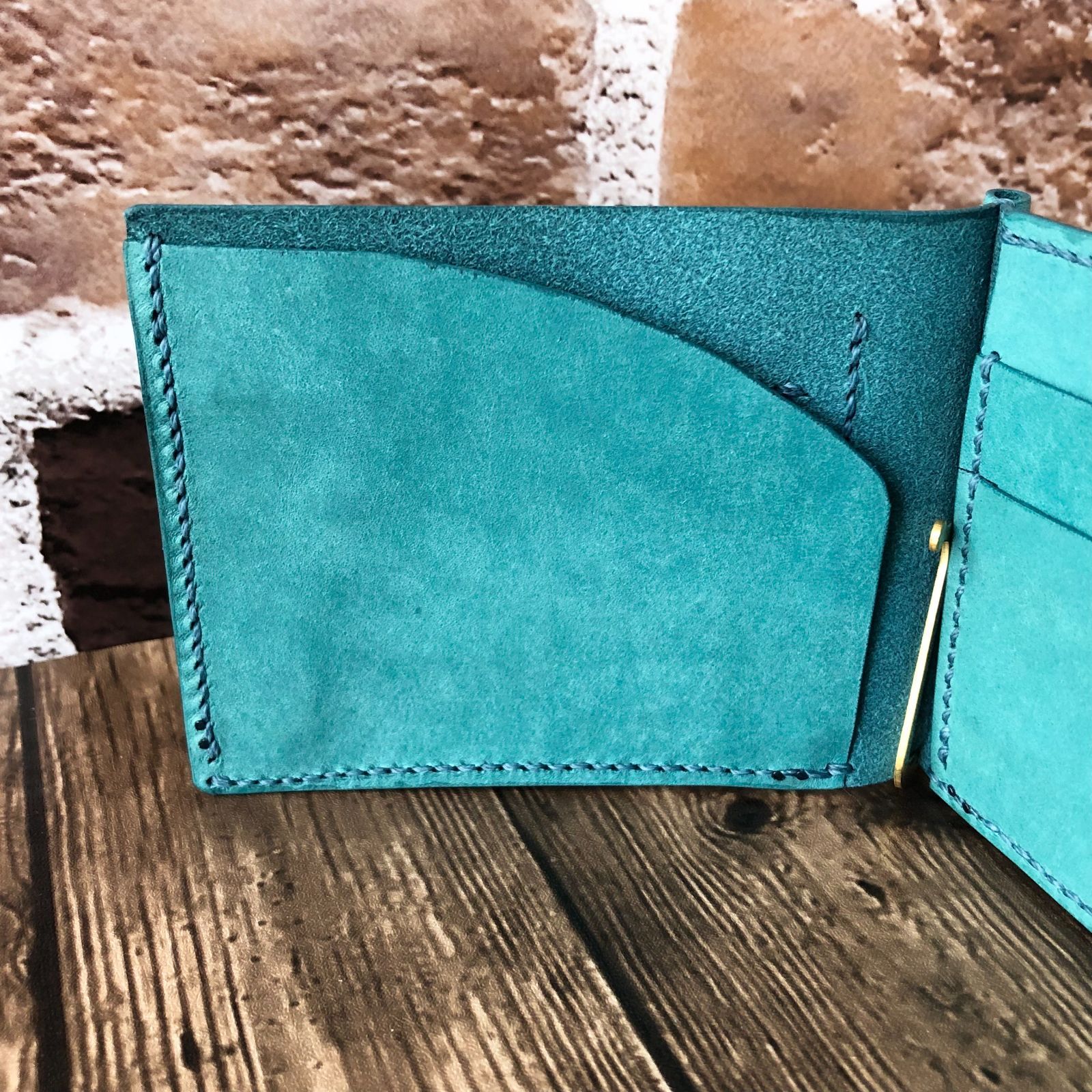 最高 イタリア革マネークリップ｜ターコイズブルー｜彼氏・夫への