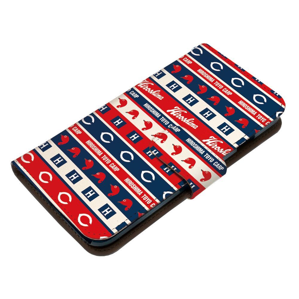 広島東洋カープ 正規品 Galaxy S23 FE SCG24 ケース 手帳型 スマホケース [デザイン:17.赤ヘルボーダー(紺)/マグネットハンドあり] カープ坊や グッズ