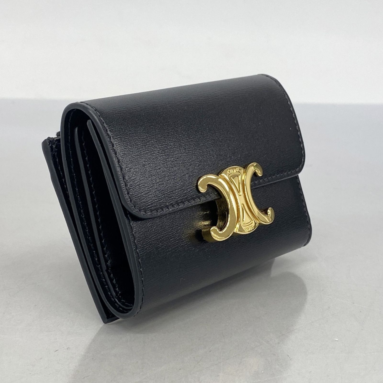セリーヌ Celine セリーヌ 三つ折り財布 トリオンフ レザー ブラック レディース