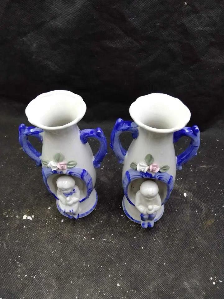 文化大革命70年代ごろ輸出創期の青花人物花瓶置物 文化大革命70年代ごろ輸出創期の青花人物花瓶置物