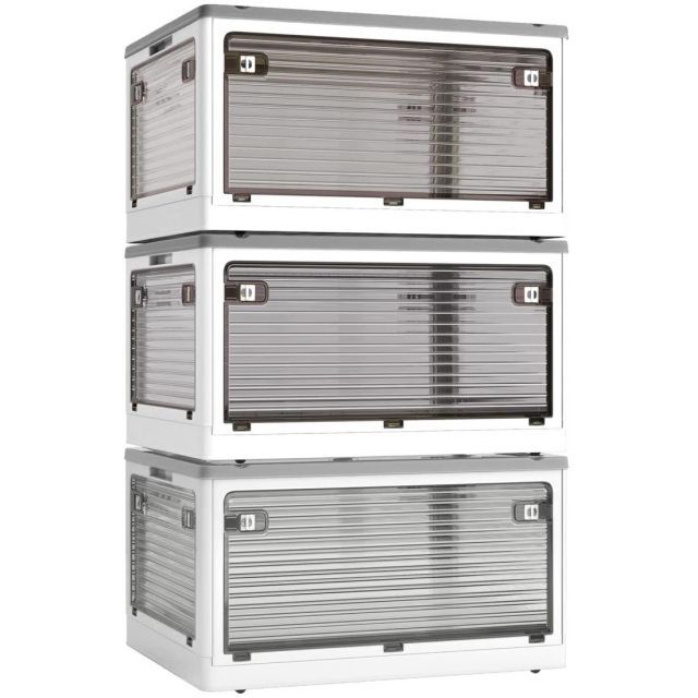 X XUNTAO 収納ボックス 蓋付き 積み重ね 全方向から取り出せる 3個セット 収納ケース 衣類 布団 小物 収納 折り畳み コンテナ ボックス 大型 プラスチック キャスター付き おしゃれ 組立簡単 防塵 防カビ 防湿 無臭 半透明 厚み 強い耐