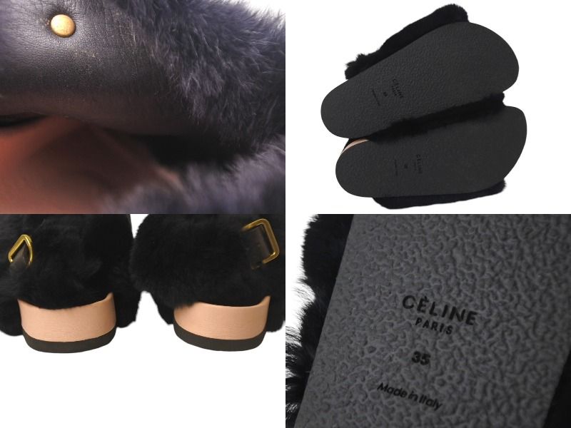 CELINE セリーヌ サンダル サイズ35 ファー ブラック ピンク レザー  