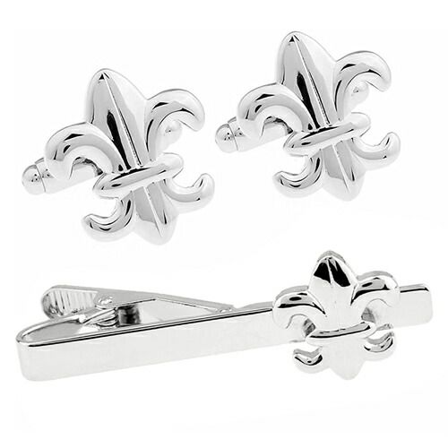 シルバー フルール・ド・リス ゆりの紋章 カフス＆タイピンセット カフスボタン ネクタイピン