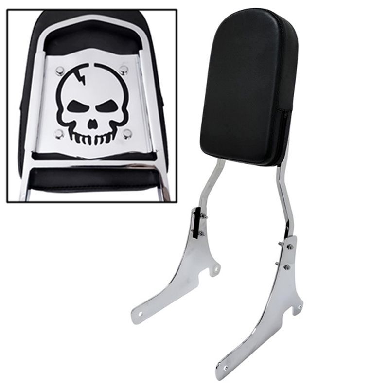 カワサキ バルカン400 VN400 バルカン800 VN800 クラシック バックレスト スカル 骸骨 クロームメッキ 背もたれ 黒革座面パッド ラケッジラック シーシーバー バイク カスタム パーツ タンデム 二人乗り
