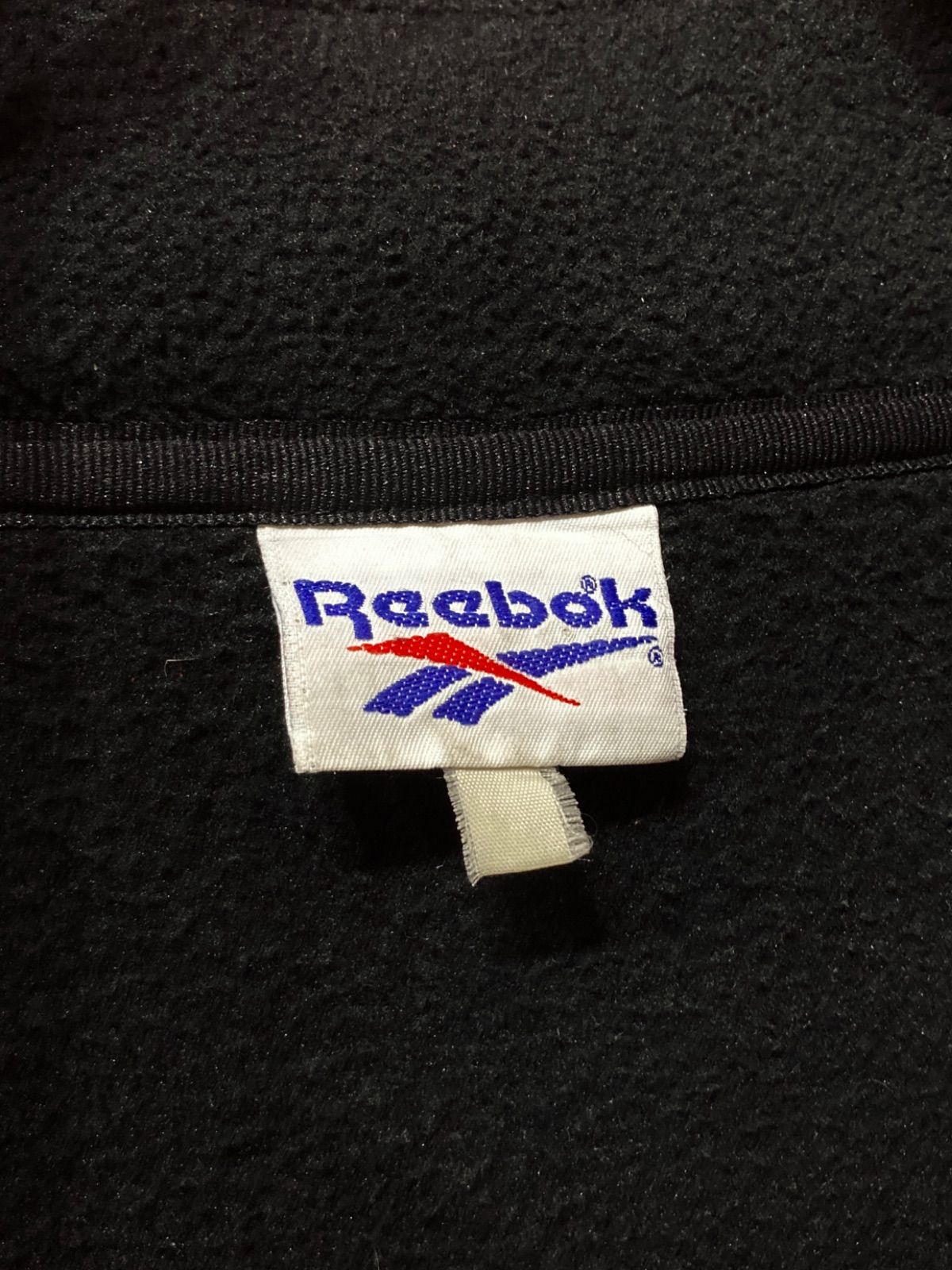 古着 90年代 90s Reebok リーボック フリース ジャケット オールド ハイネック ワンポイント ロゴ 刺繍 フルジップ ジップアップ ブルゾン ジャンパー ブラック 黒 メンズ XXXL 3XL 大きい サイズ ビッグ シルエット オーバー 中古