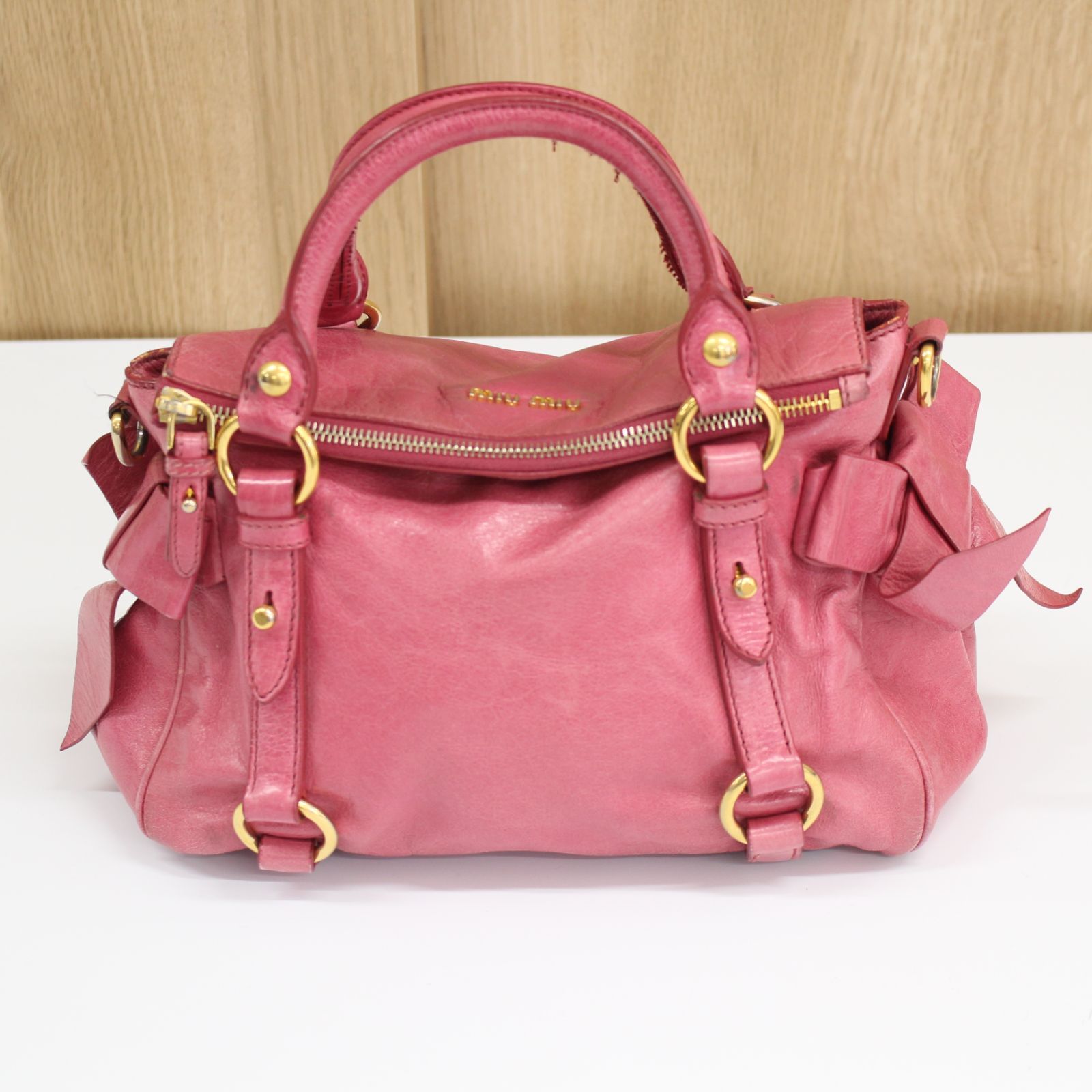 ✨美品　リボン✨miu miu ミュウミュウ　ハンドバッグ　2WAY A932】miu miu 2wayバッグ レザー ピンク リボン ミュウミュウ