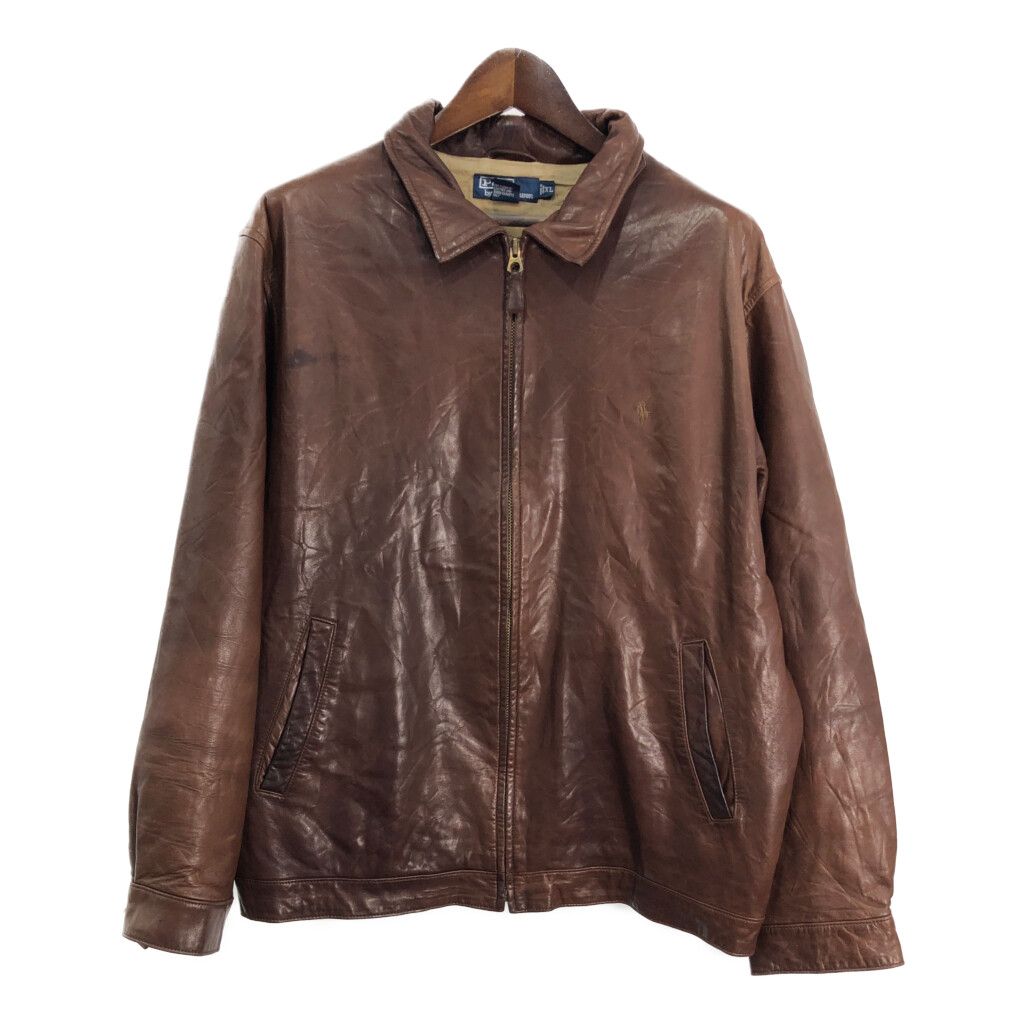 Polo by Ralph Lauren ポロ ラルフローレン レザースイングトップ ジャケット ワンポイントロゴ ブラウン (メンズ XL) 中古 古着 R7053