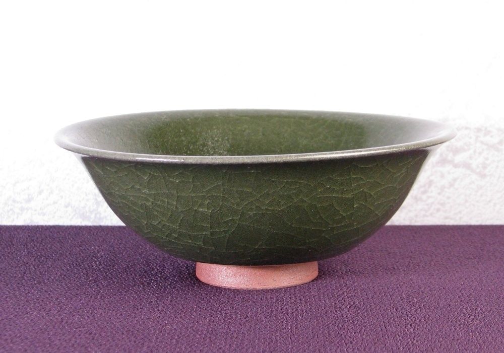 人間国宝 中島宏作 青磁小鉢 幅 15.5cm 共箱 栞付 25i027