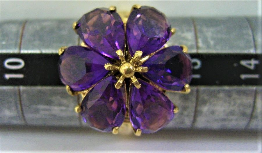 K18 18金 リング指輪 アメシスト ペアーシェブ9mm×5.5mm 6ヶ花柄  