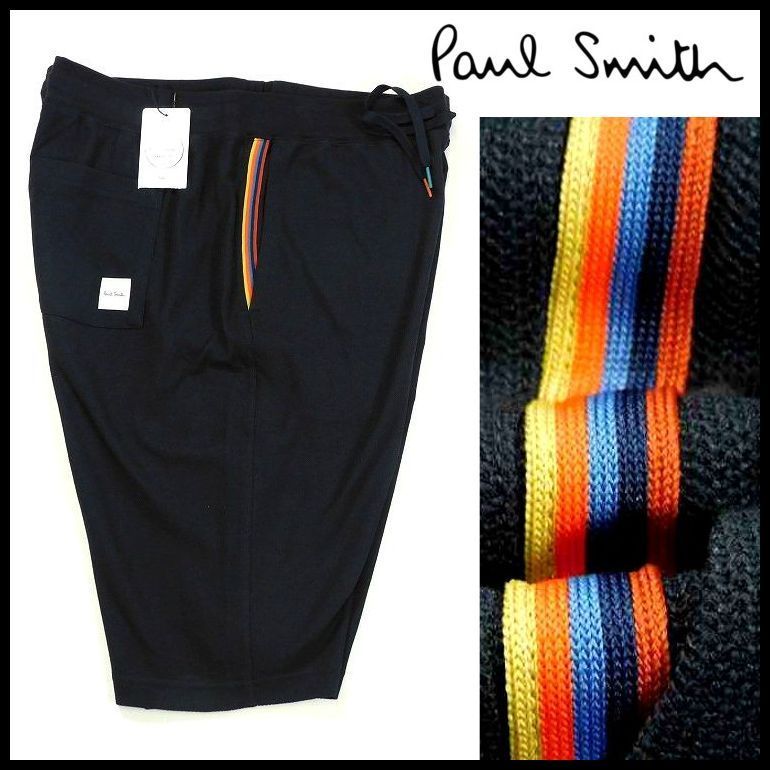 ポールスミス ハーフパンツ アーティストストライプ LL XL 紺 ジャガードメッシュ 高通気 涼感 Paul Smith メンズ
