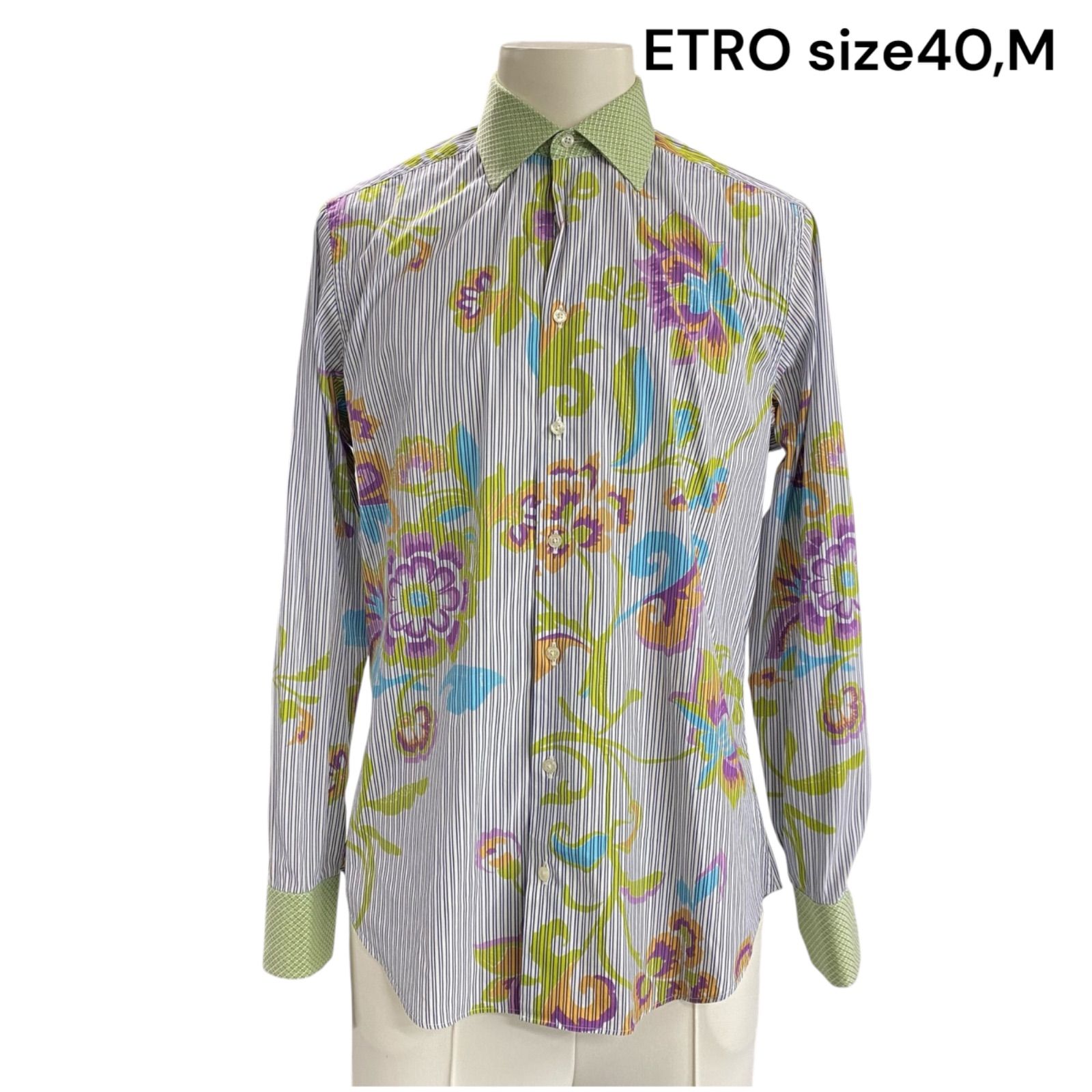 美品 エトロ ETRO Yシャツ シャツ トップス 長袖 コットン ストライプ 