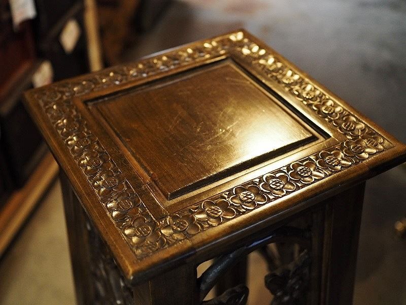 彫刻が素敵な花台 電話台 展示台 昭和中期 古録展 送料無料 品番S10756