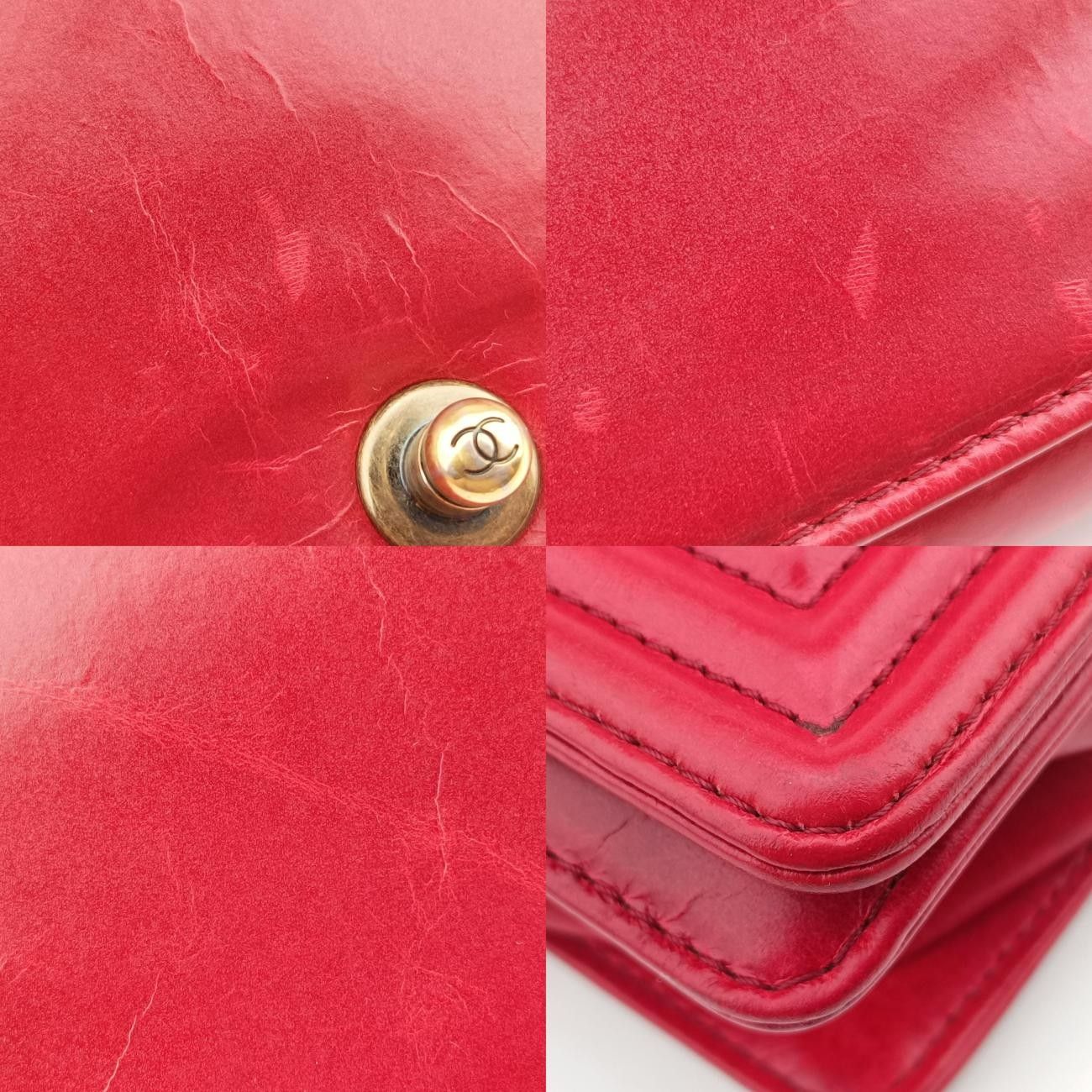 シャネルChanelボーイシャネルレッドオイルドレザー