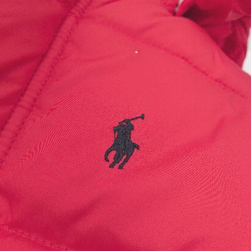 ■ POLO RALPH LAUREN ブランドロゴ刺繡 キッズサイズ 長袖 ダウンジャケット サイズ4 レッド レディース めん E  【1405140036695】