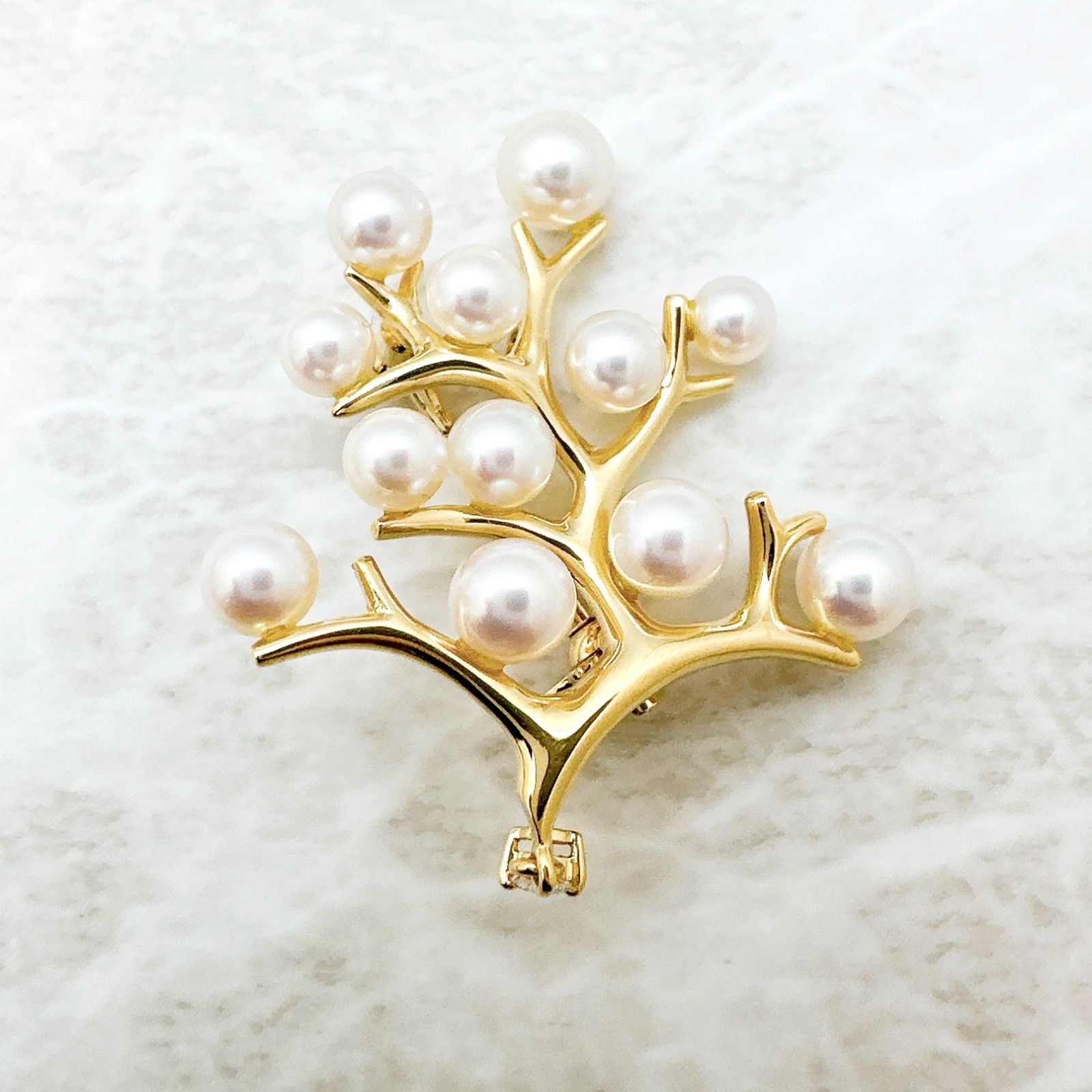 MIKIMOTO パール ダイヤモンド 幸福の木 イエローゴールド ブローチ U