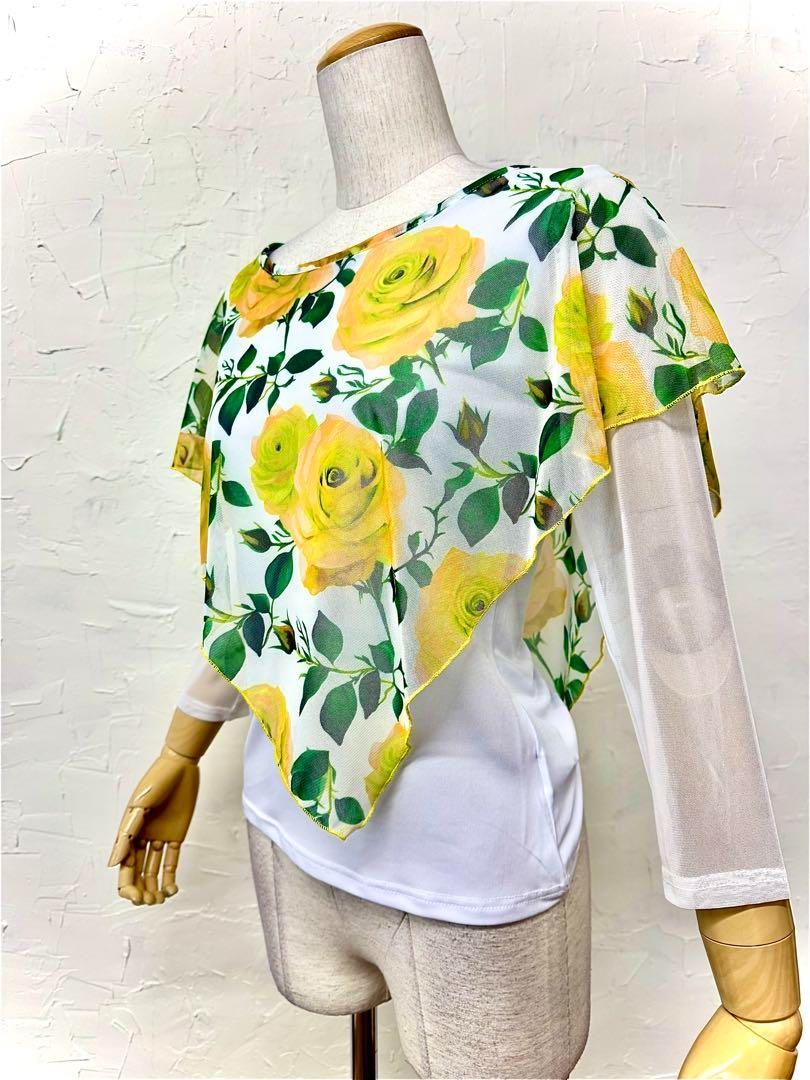 【Mサイズ】新品　TAKAダンス　イエロー花柄ケープデザインカットソー 889 Mサイズ】新品 TAKAダンス イエロー花柄ケープデザインカットソー 889