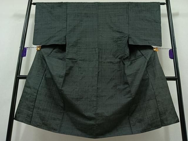 平和屋着物▽男性 紬 単衣 縞 黒地 正絹 AABB5236jh