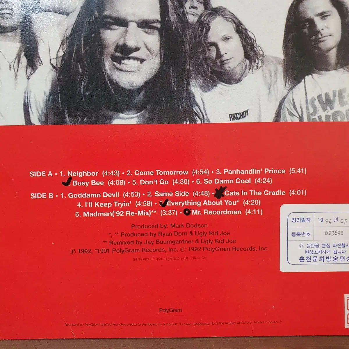 醜い キッドジョ UGLY KID JOE LP 1992 ヴォーカル なアルバム