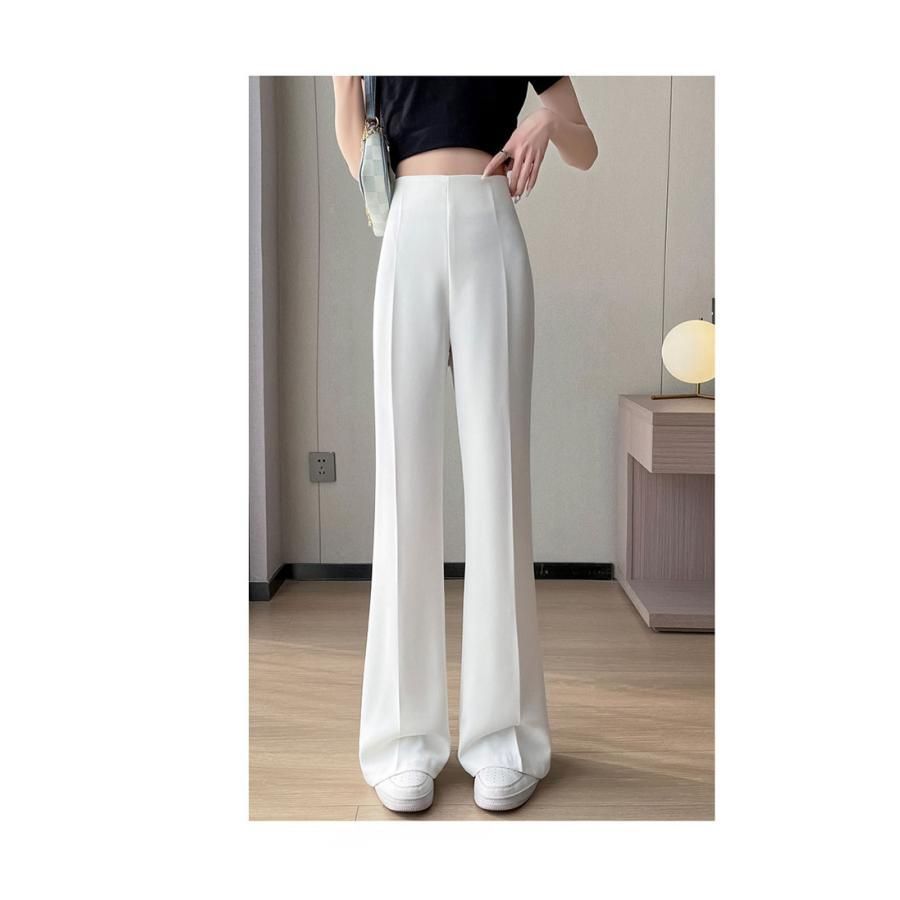 スラックス レディース フレアパンツ 美脚 レトロ ロングパンツ