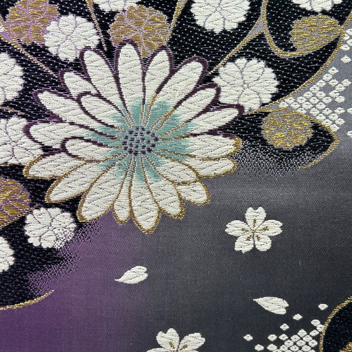 袋帯 六通 市松模様 格子 金糸 菊 桜 上質 袋帯 六通 市松模様 格子 金糸 菊 桜 上質