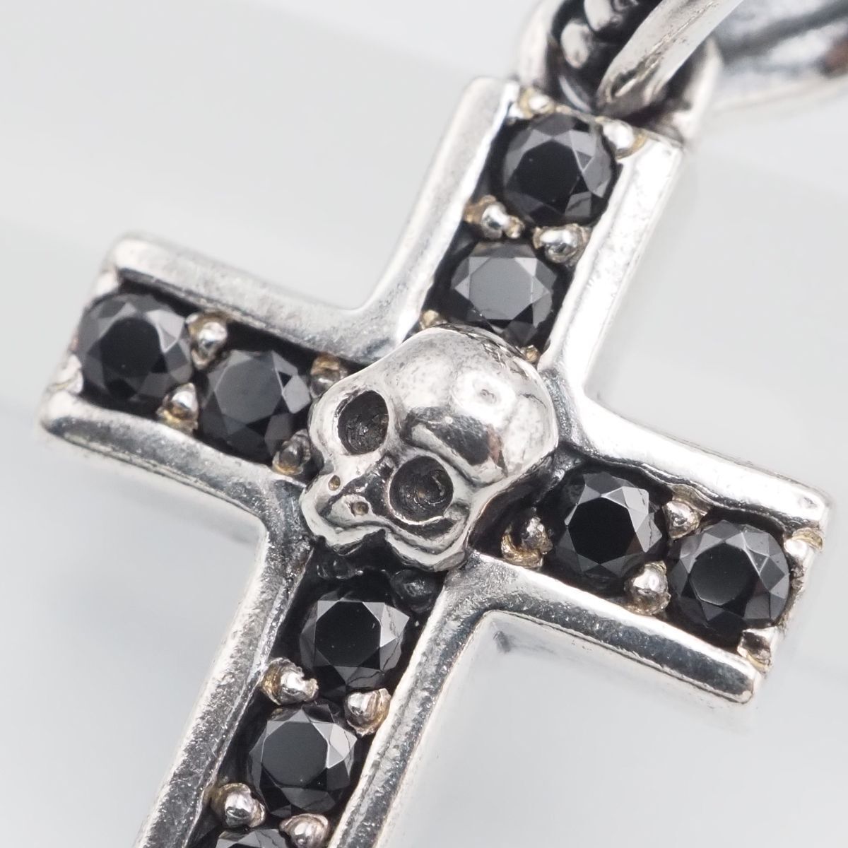 F974 オニキス SV刻印 ペンダント トップ ドクロ スカル クロス